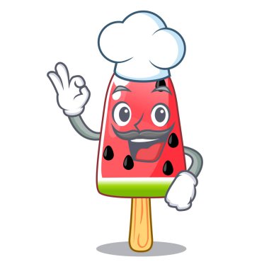 Şef karpuz dondurma ahşap karakter vektör çizim şeklinde