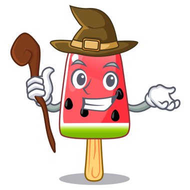 Vektör çizim şeklinde cadı kırmızı karpuz dondurma çizgi film