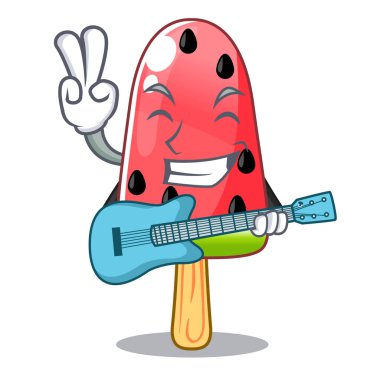 Gitar kırmızı karpuz dondurma karikatür şeklinde vektör çizim ile