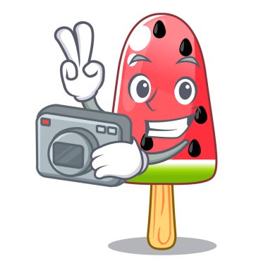 Vektör çizim şeklinde fotoğrafçı kırmızı karpuz dondurma çizgi film