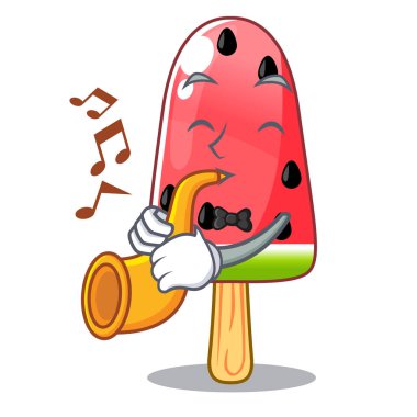 Trompet kırmızı karpuz dondurma karikatür şeklinde vektör çizim ile