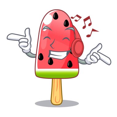 Vektör çizim şeklinde dinleme müzik kırmızı karpuz dondurma çizgi film