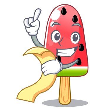 Menü ile şekil maskot vektör çizim üzerinde dondurma karpuz