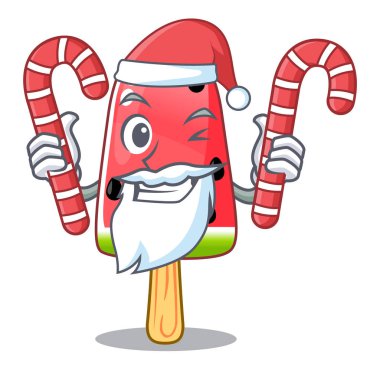 Santa şeker dondurma karpuz üzerinde şekil maskot vektör çizim ile