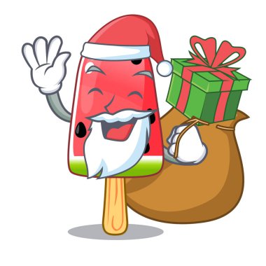 Noel Baba hediye dondurma karpuz üzerinde şekil maskot vektör çizim ile