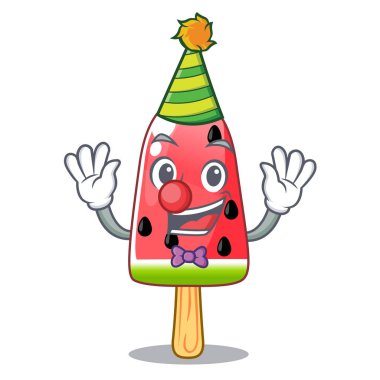 Palyaço dondurma karpuz şekil maskot vektör çizim üzerinde