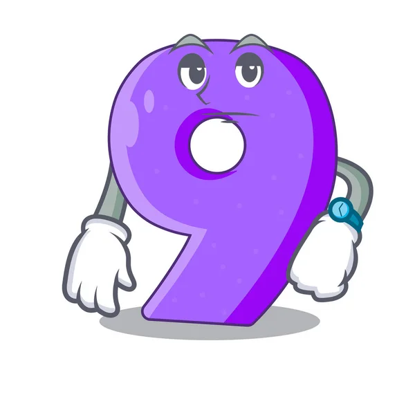 Número Corte Papel Espera Nueve Letras Mascota Vector Ilustración — Archivo Imágenes Vectoriales