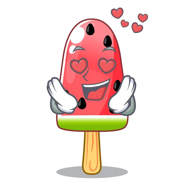 Liefde Rode Watermeloen Ijs Cartoon Vormige Vectorillustratie — Stockvector