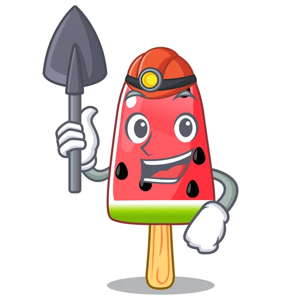 Miner Ice Cream Watermelon Shape Mascot Vector Illustration — Stock Vector