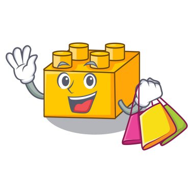 Plastik alışveriş şeklinde oyuncak inşaat karakter vektör çizim üzerinde