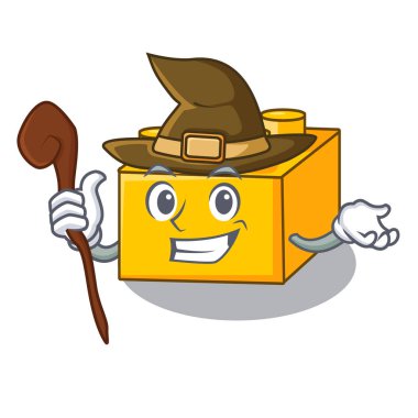 Yapı taşları tyos göl kenarında karikatür vektör çizim üzerinde cadı