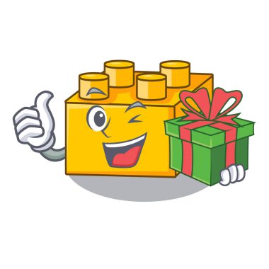 Hediye yapı taşları tyos ile göl kenarında karikatür vektör çizim üzerinde