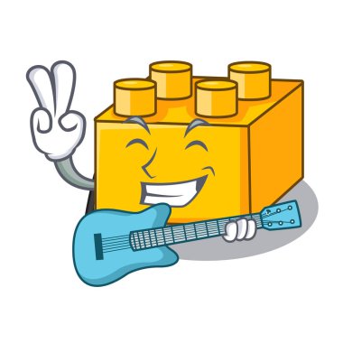 Gitar yapı taşları tyos ile göl kenarında karikatür vektör çizim üzerinde