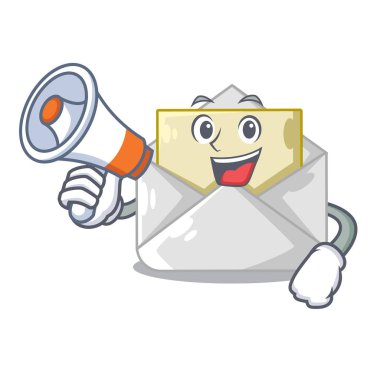 Megafon ile açık ve kapalı zarf karikatür vektör çizim şeklinde