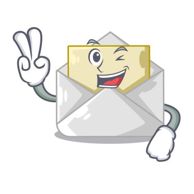 İki parmak açık zarf tebrik afişlerde karakter vektör çizim