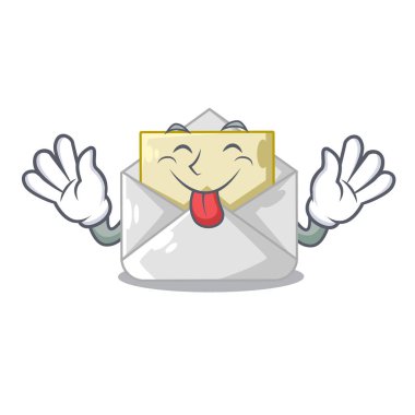 Zarf şekli beyaz maskot vektör çizim üzerinde açılan dışarı dil