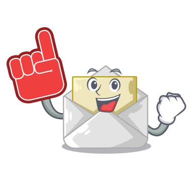 Köpük parmak zarf şekli beyaz maskot vektör çizim açıldı