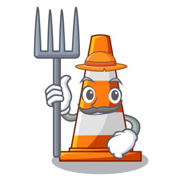 Yol çizgi film şekil vektör çizim üzerinde çiftçi trafik koni