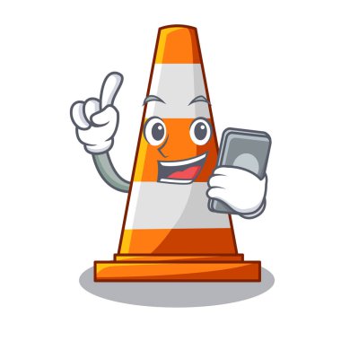 Yol çizgi film şekil vektör çizim üzerinde ile telefon trafik koni