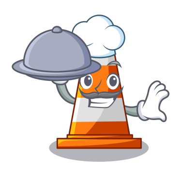 Şef gıda karakter şekli vektör çizim ile belgili tanımlık trafik koni ile