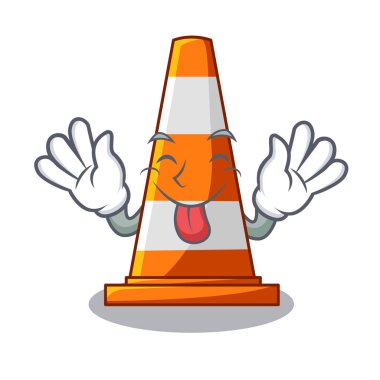 Maskot argaet vektör çizim karşı trafik koni üzerinde dışarı dil