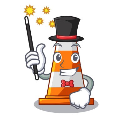 Sihirbaz maskot argaet vektör çizim karşı trafik koni üzerinde