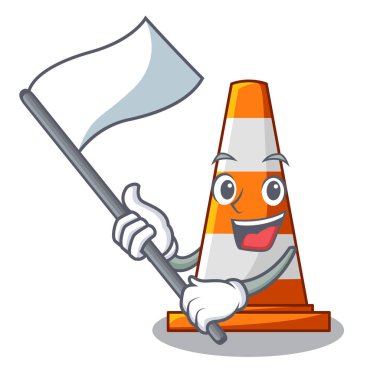 Bayrağı ile trafik koni maskot argaet vektör çizim karşı