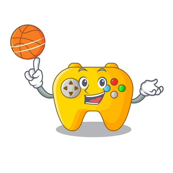 バスケット ボールと近代的なゲーム形コント ローラー漫画木製ベクトル図 — ストックベクタ