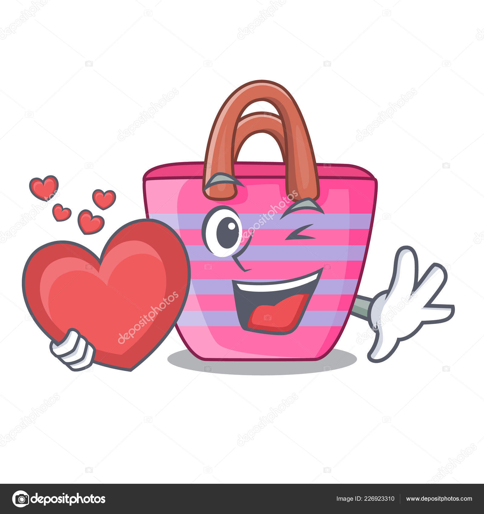 Avec Coeur Plage Sac Dessin Animé Sur Illustration