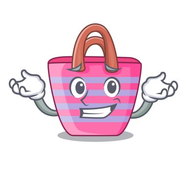 Karakter şekli vektör çizim üzerinde sırıtan plaj piknik çantası