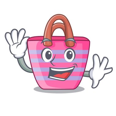 Piknik çanta karakter şekli vektör çizim üzerinde Beach sallayarak