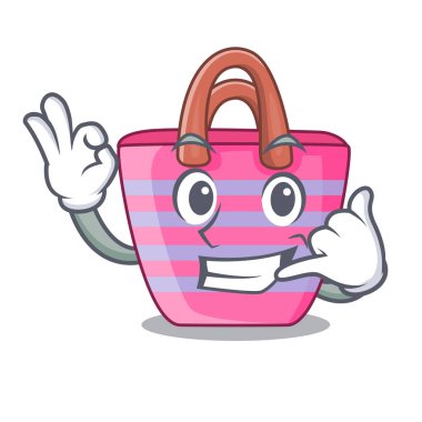 Beni güzel kadın plaj çantası maskot vektör çizim üzerinde ara