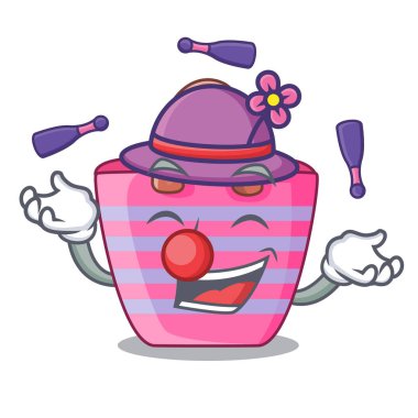 Güzel kadın plaj çantası maskot vektör çizim üzerinde hokkabazlık