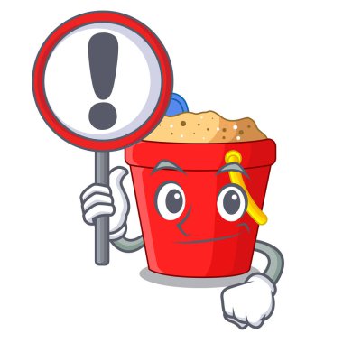 İşareti plaj kova şekli ile kum çizgi film vektör çizim ile