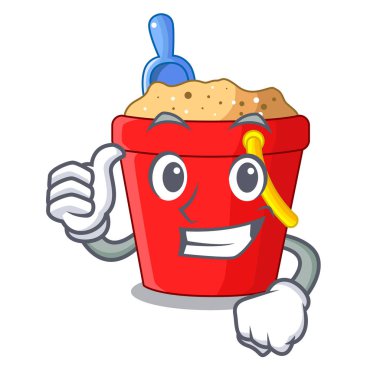 Eğlenceli plaj kova şekli oluşturan başparmak karakter vektör çizim