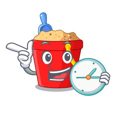 Saat Plaj Kovası ile eğlence şekil karakter vektör çizim