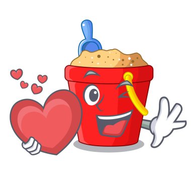 Kalp resmi plaj kova ile kürek karikatür vektör çizim