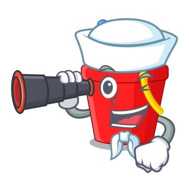 Denizci dürbün resim plaj kova kürek karikatür vektör çizim ile