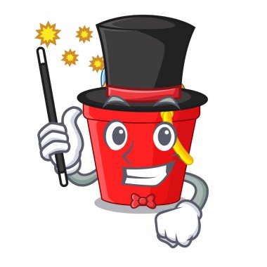 Sihirbaz Plaj Kovası içinde dize şekil maskot vektör çizim