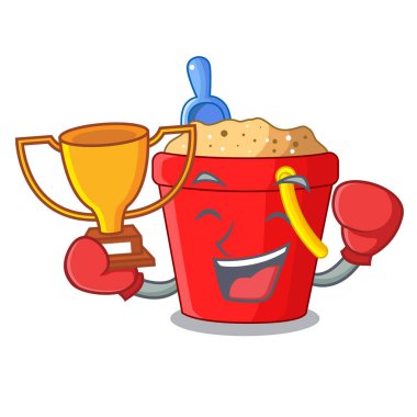 Kazanan Plaj Kovası içinde dize şekil maskot vektör çizim boks