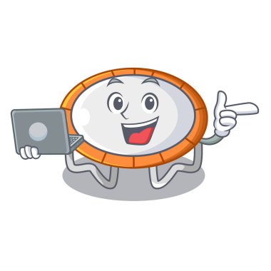 Şeklin çizgi film gerçekçi simge vektör illustrtion atlama dizüstü Trambolin ile