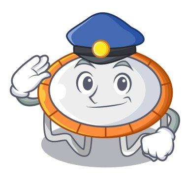 Şeklin çizgi film gerçekçi simge vektör illustrtion atlama polis trambolin