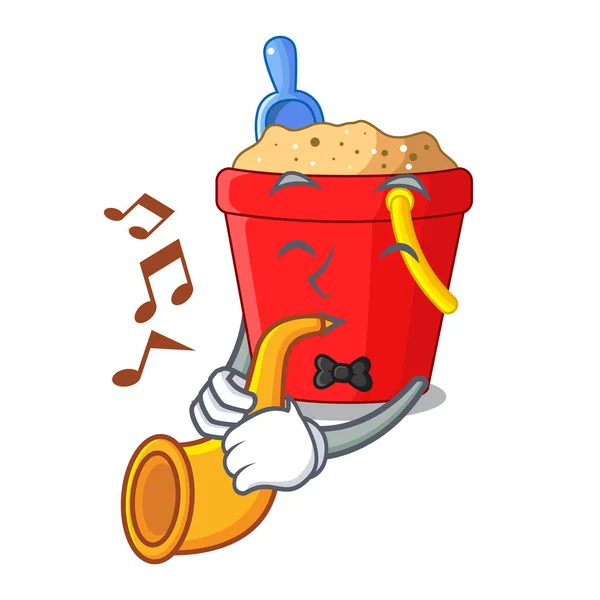Trumpet Picture Beach Bucket Shovel Cartoon Vector Illustration — Stock Vector