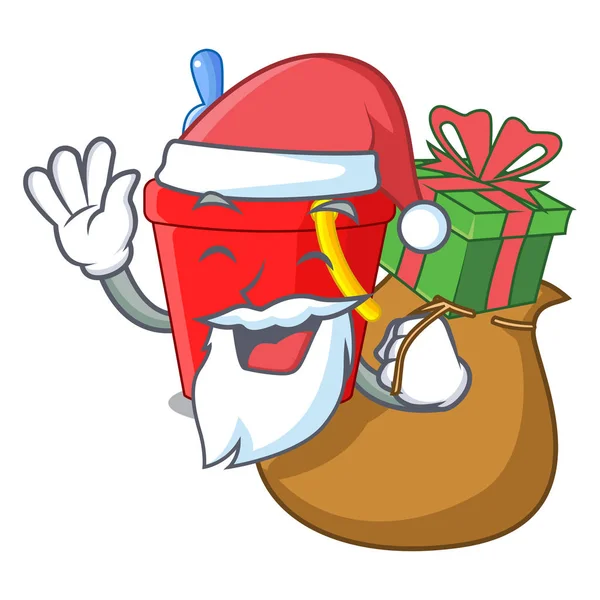 圣诞老人与礼物海滩桶在串形状吉祥物向量例证 — 图库矢量图片