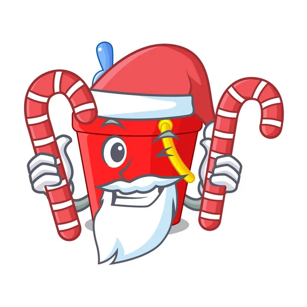 Weihnachtsmann Mit Süßigkeiten Strand Eimer Schnurform Maskottchen Vektor Illustration — Stockvektor