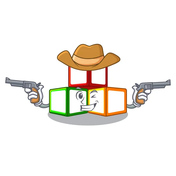Cowboy Heldere Speelgoed Blok Bakstenen Cartoon Vector — Stockvector