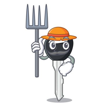 Çiftçi arabanın anahtarlarını isolatedon şekli vektör çizim üzerinde çizgi film