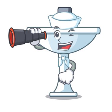 Denizci banyo Oda karikatür lavabo şekli vektör esnaf üzerinde dürbün ile