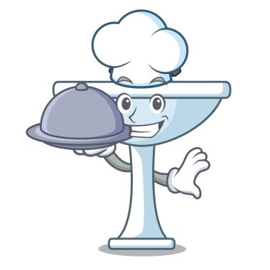 Şef banyo Oda karikatür lavabo şekli vektör esnaf üzerinde gıda ile