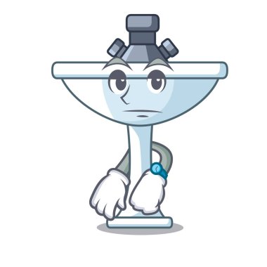 İzole maskot vektör esnaf üzerinde bekleyen banyo seramik lavabo